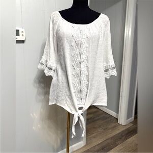 Elegant White Lace Trim Women's Blouse